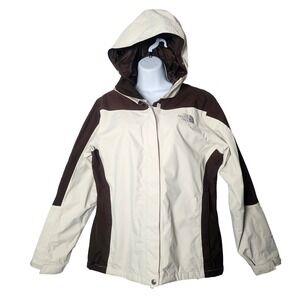 The North Face HyVent Triclimate Shell Women L Cream Brown Rain Jacket Hood